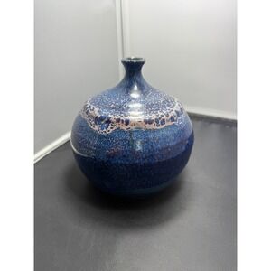 Vase Mid Century West German Fat Lava Pottery Blue cobalt indigo Drip Glaze 5.5"